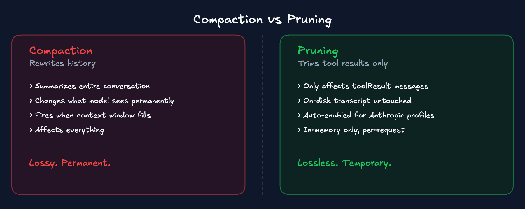 Compaction vs Pruning comparison